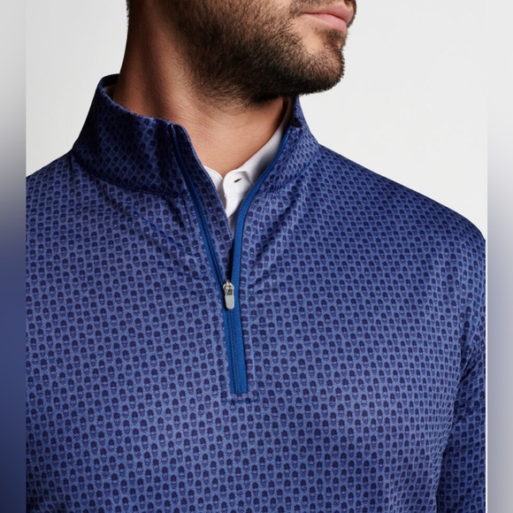 Peter Millar Golf Pullover Crown Sport Pina Skullada Print 1/4 Zip Medium Blue - Picture 2 of 7